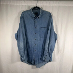 Vintage Chaps Ralph lauren Chambray Shirt Men's 17 34/35 Blue Button Up Cotton